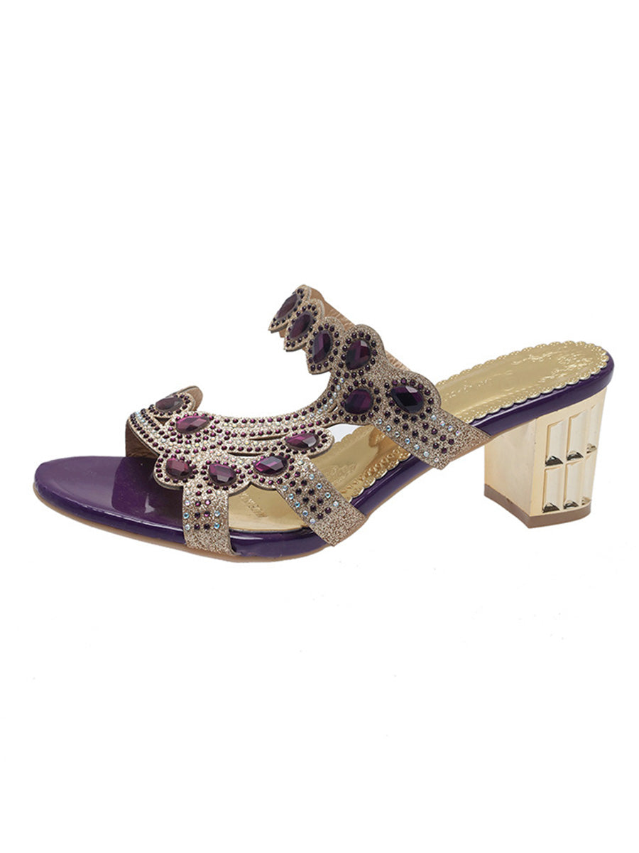 Square Open Toe Rhinestone Pumps