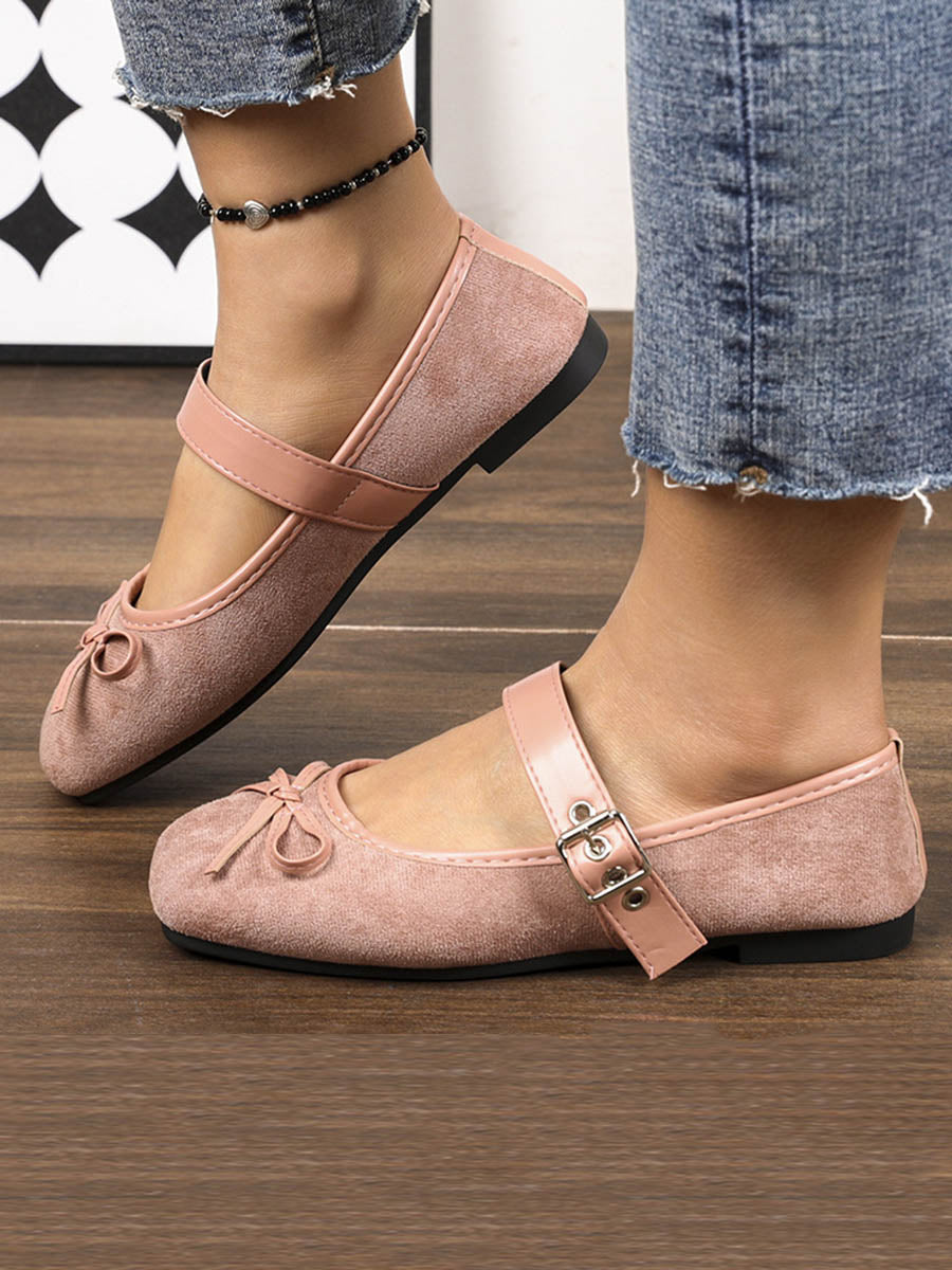 Bow-Embellished Buckle Split-Joint Square-Toe Sandals