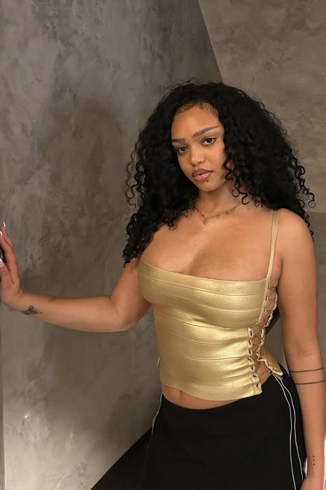 Idol Metallic Bandage Corset Top