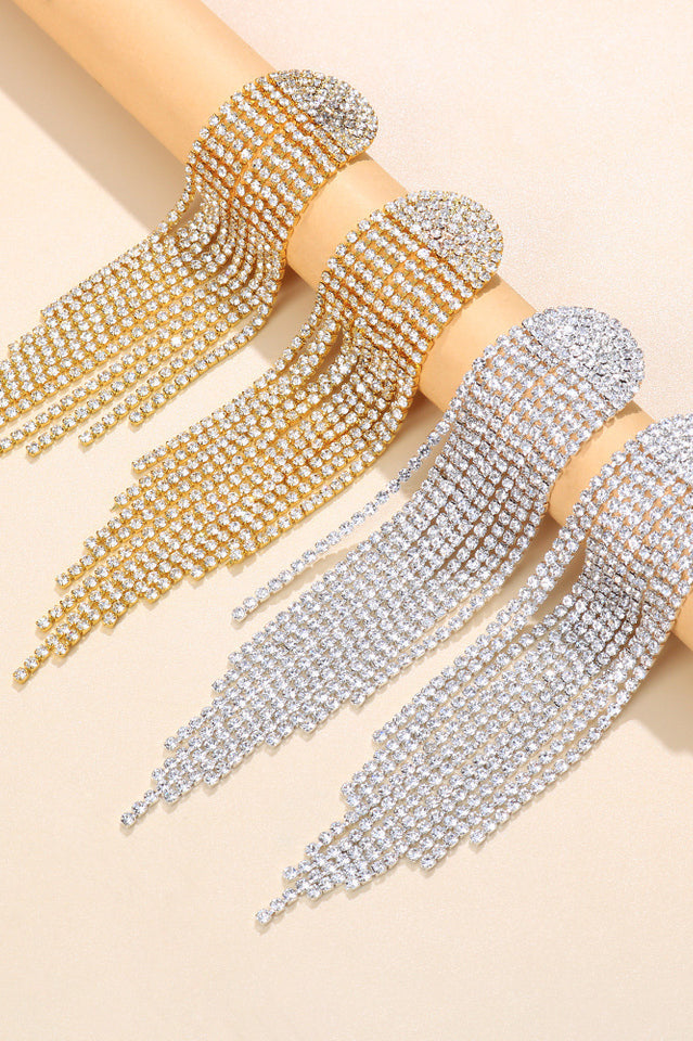 Angela Rhinestone Long Tassel Earrings