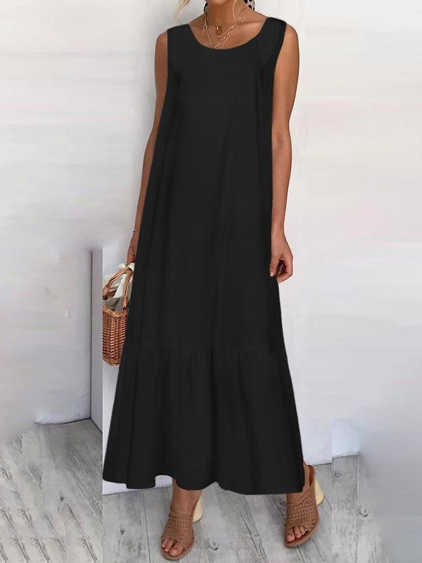 Robe longue ample grande taille transparente de couleur unie à col rond et fente