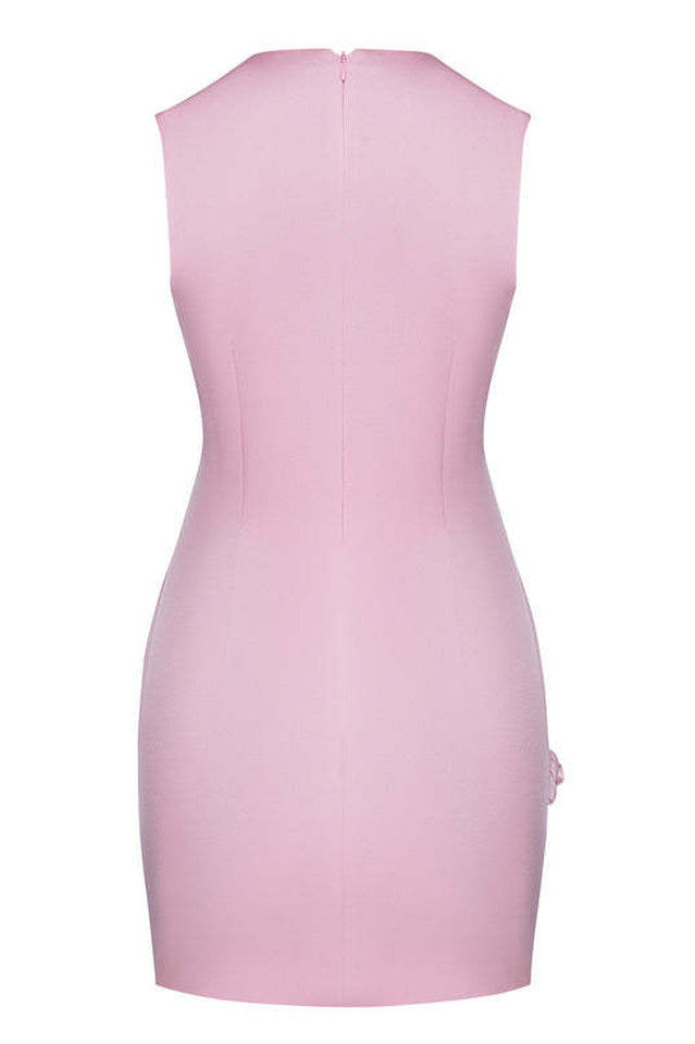 Rose Appliqué Round Neck Cady Dress