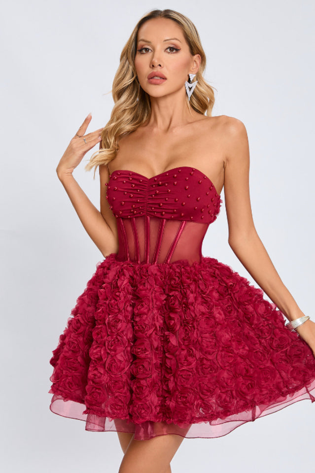 Strapless Corset Floral A Line Dress