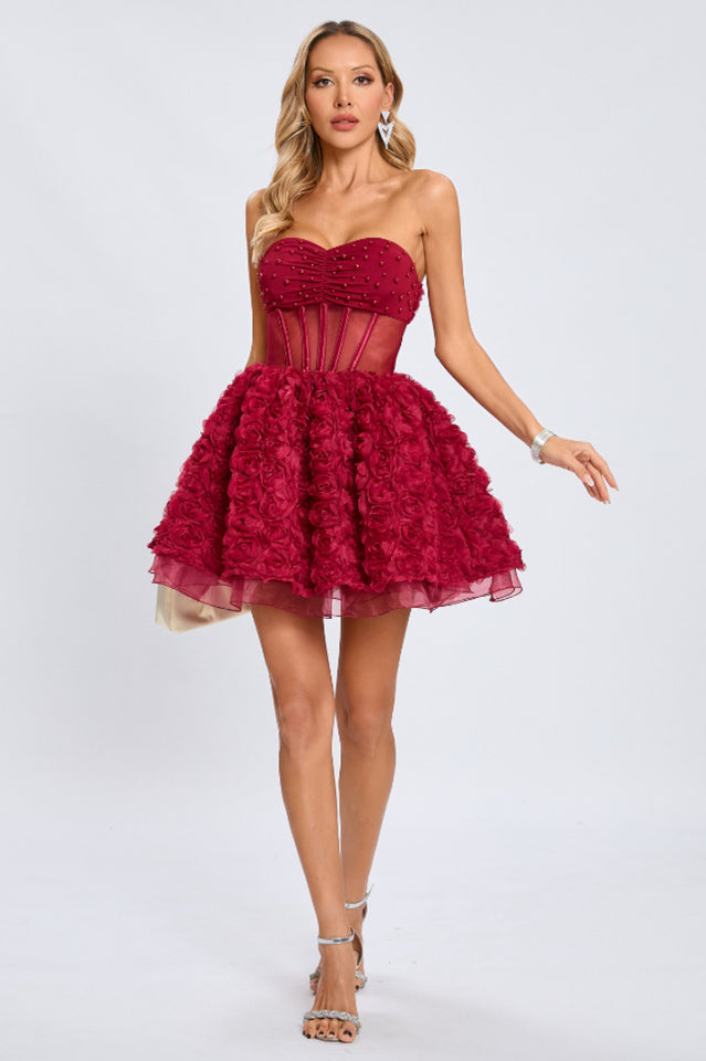 Strapless Corset Floral A Line Dress