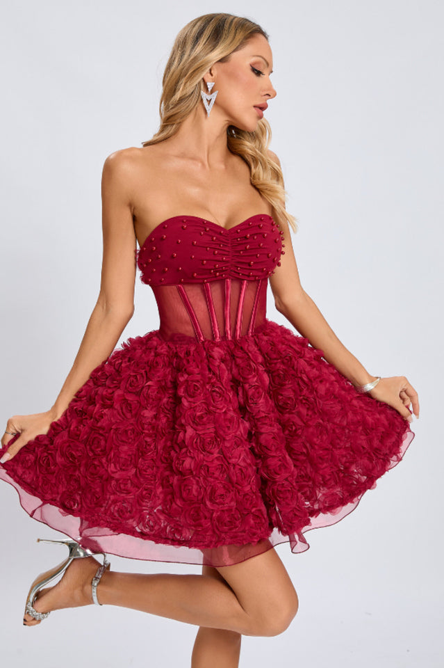Strapless Corset Floral A Line Dress