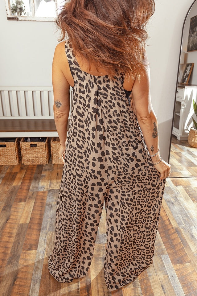 BiBi Leopard Print Wide Leg Overalls