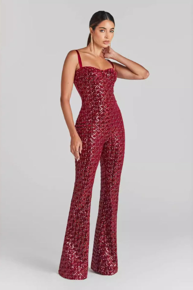 Lucinda Gold Jumpsuit Burgundy (Without Belt)