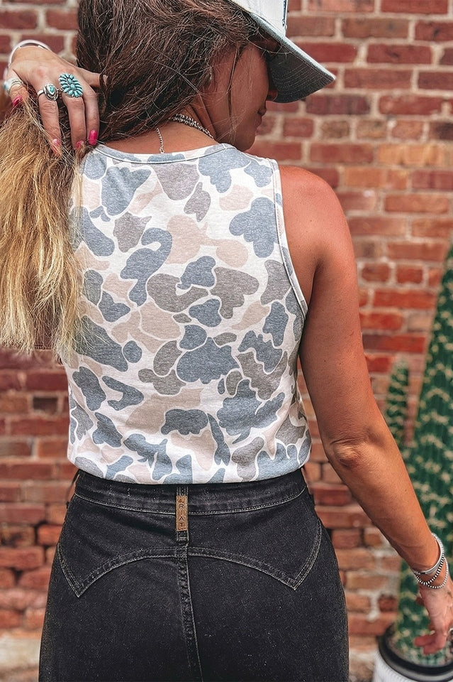 Camo Print Curved Hem Tank Top