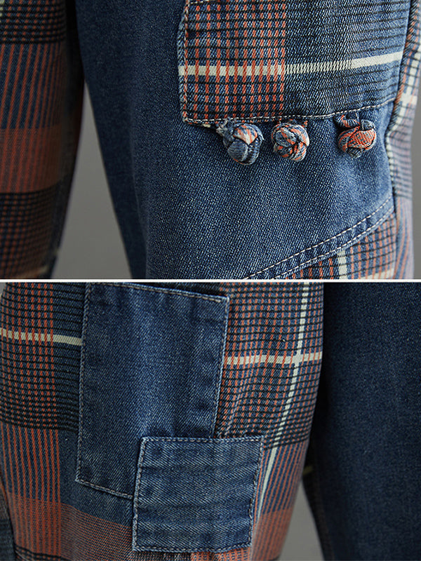 Original Artistic Retro Plaid Jean Pants