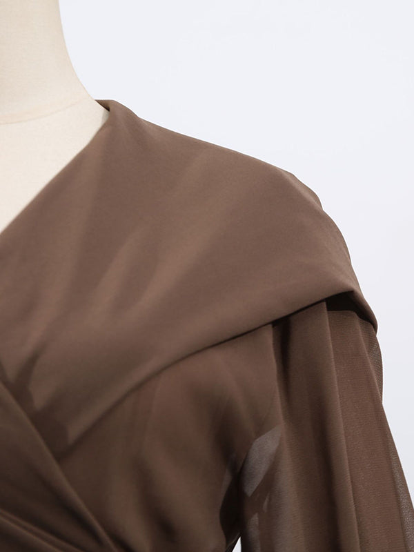 Long Sleeves Loose Pleated See-Through Solid Color Tied Waist Hooded Blouses&Shirts Tops