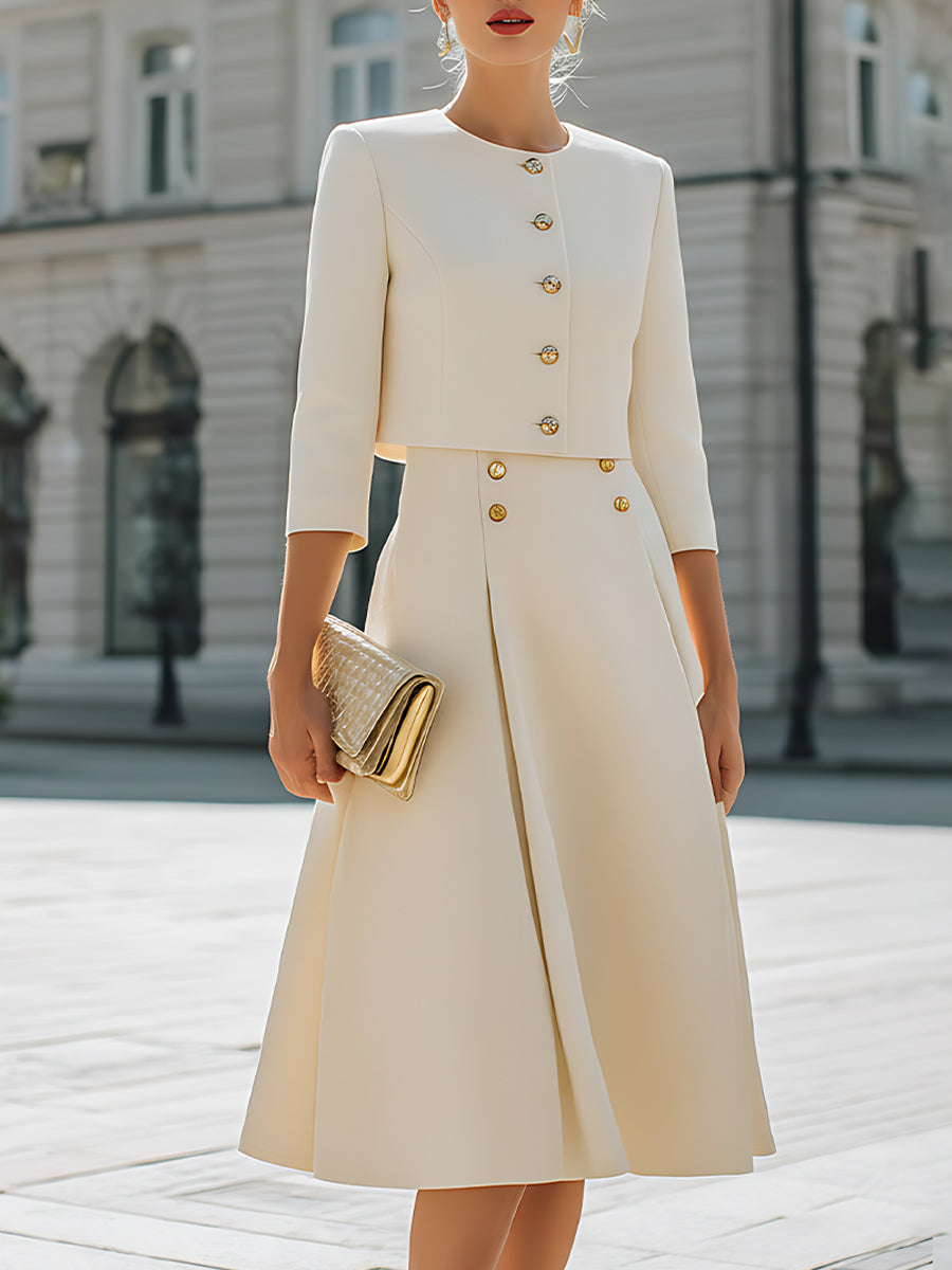 A-Line High Waisted Buttoned Pleated Solid Color Skirts Bottoms