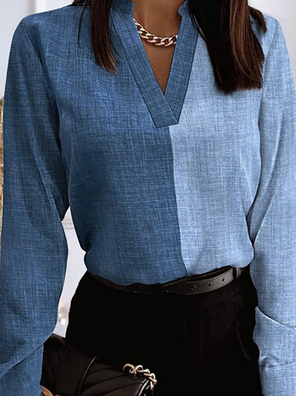 Chemisiers et chemises amples à manches longues et col en V, de couleur contrastée