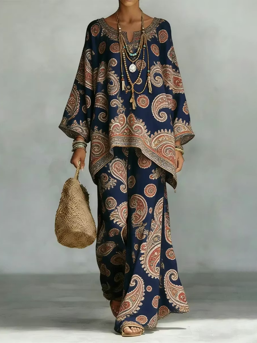 Batwing Sleeves Long Sleeves Asymmetric Contrast Color Printed V-Neck Blouses&Shirts Tops