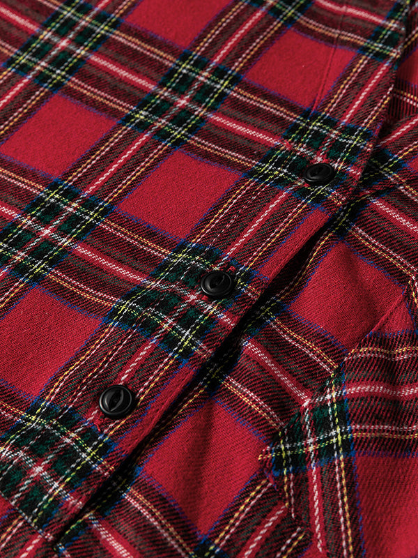 A-Line High Waisted Buttoned Plaid Pleated Pockets Lapel Mini Dresses