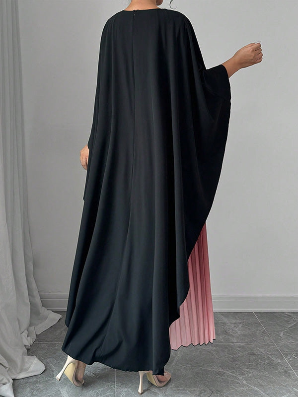High-Low Loose Gradient Pleated Split-Joint Tiered Round-Neck Evening Dresses Maxi Dresses