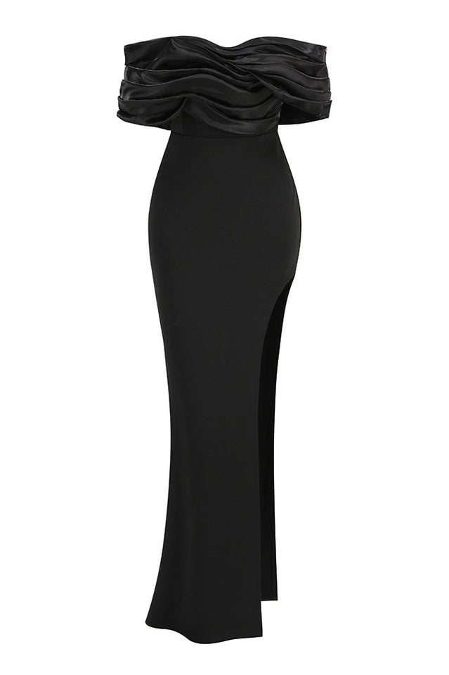 Presley Crepe Ruffle Shoulder Gown Dress