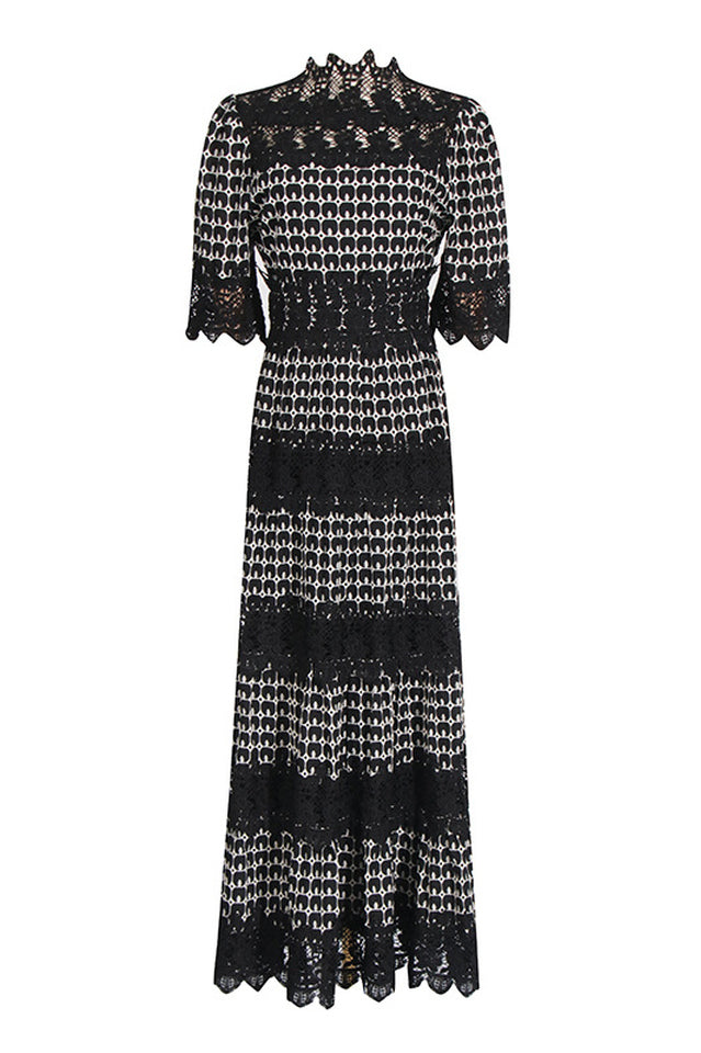 Lace Embroidery Cocktail Midi Dress Black