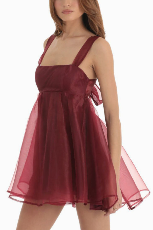 Floral Organza Baby Doll Dress Red