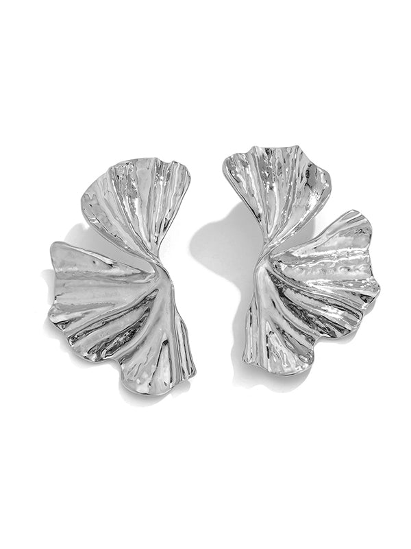 Geometric Pleated Solid Color Earrings Accessories SILVER One_size
