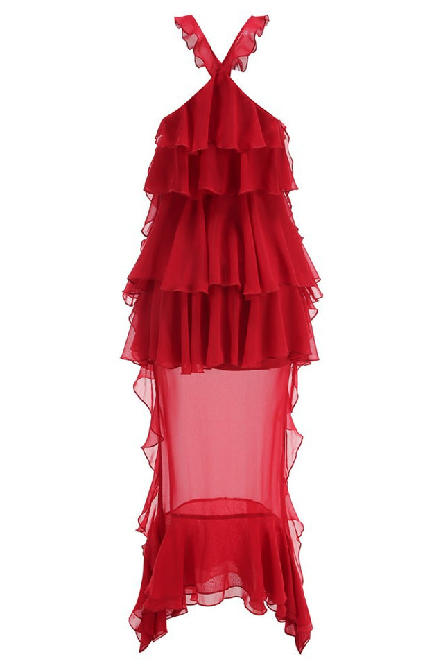 Bedelia Floral Halter Chiffon Ruffle Midi Dress