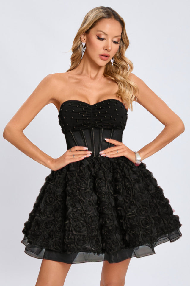 Strapless Corset Floral A Line Dress