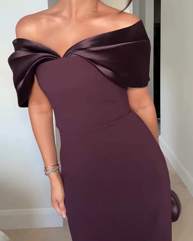Solid color satin stitching dress S