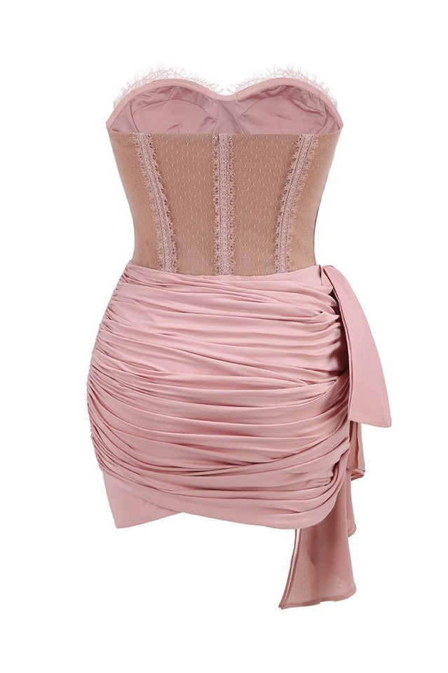 Strapless Lace Corset Draped Dress