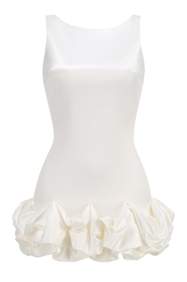 Backless Puff Dress White