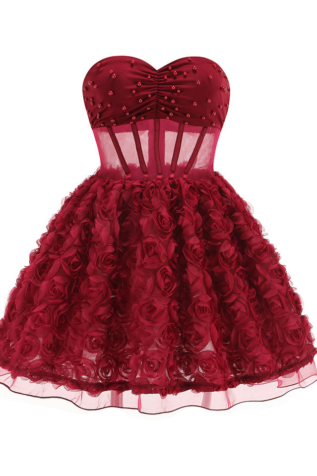 Strapless Corset Floral A Line Dress
