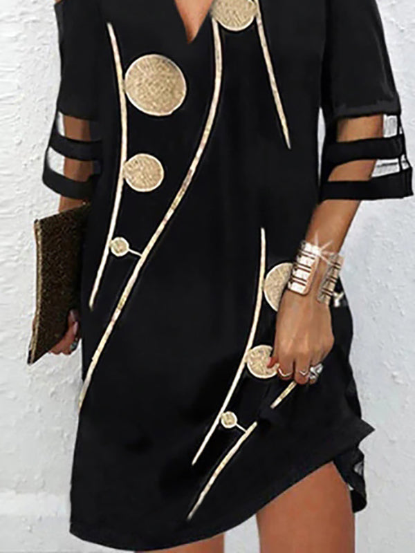 Mini-robe ample à manches mi-longues, en maille creuse, imprimée à pois, à épaules dénudées et à fentes