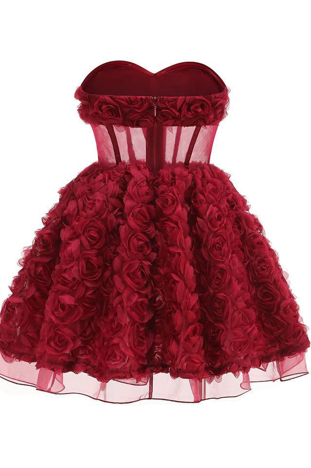 Strapless Corset Floral A Line Dress