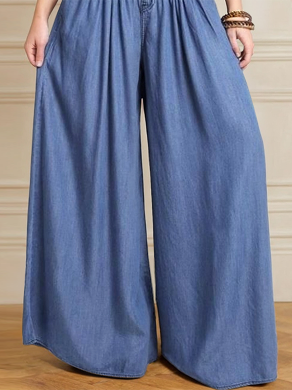 Pantalon en jean ample à jambes larges, boutonné, couleur unie, fermeture éclair