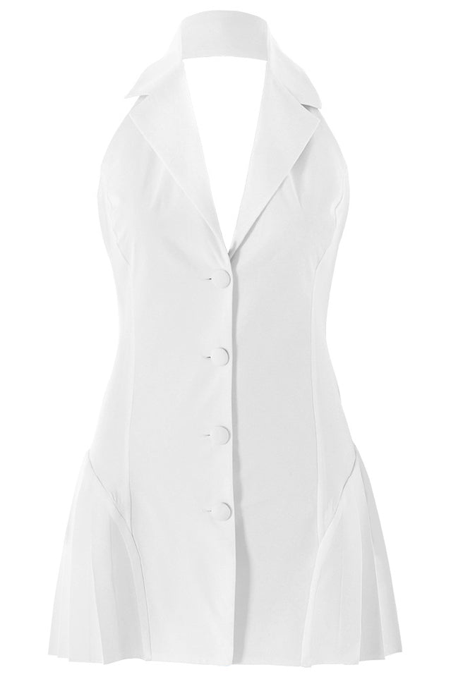 Reyna Backless Pleated Mini Dress White