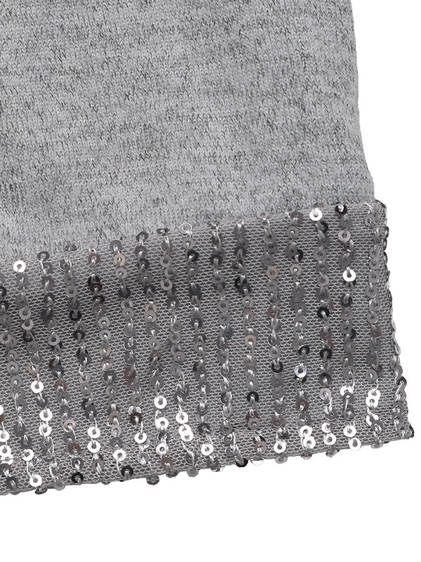 Bodycon-Minikleider mit langen Ärmeln und Pailletten, geteiltem Rundhalsausschnitt