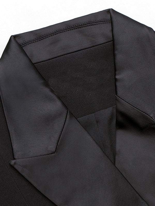 Flared Sleeves Long Sleeves Asymmetric Buttoned Solid Color Split-Joint Notched Collar Blazer Outerwear