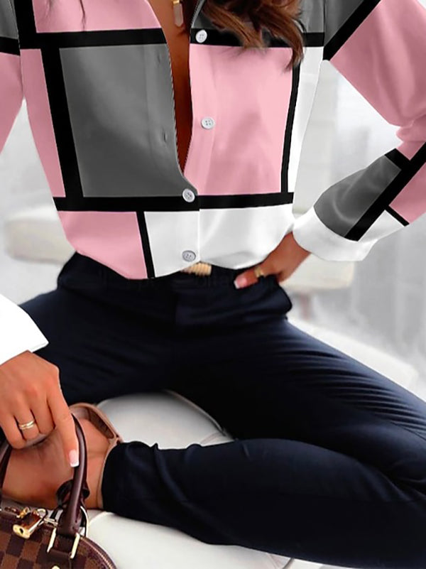 Chemisiers et chemises amples à manches longues, boutonnés et à revers contrastés