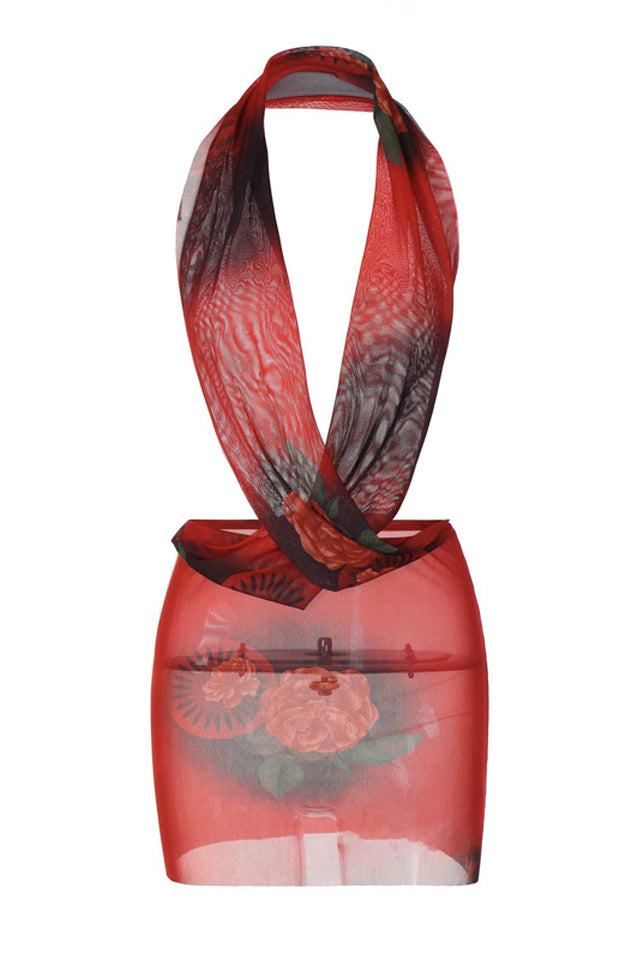 Backless Mesh Halter One Step Skirt