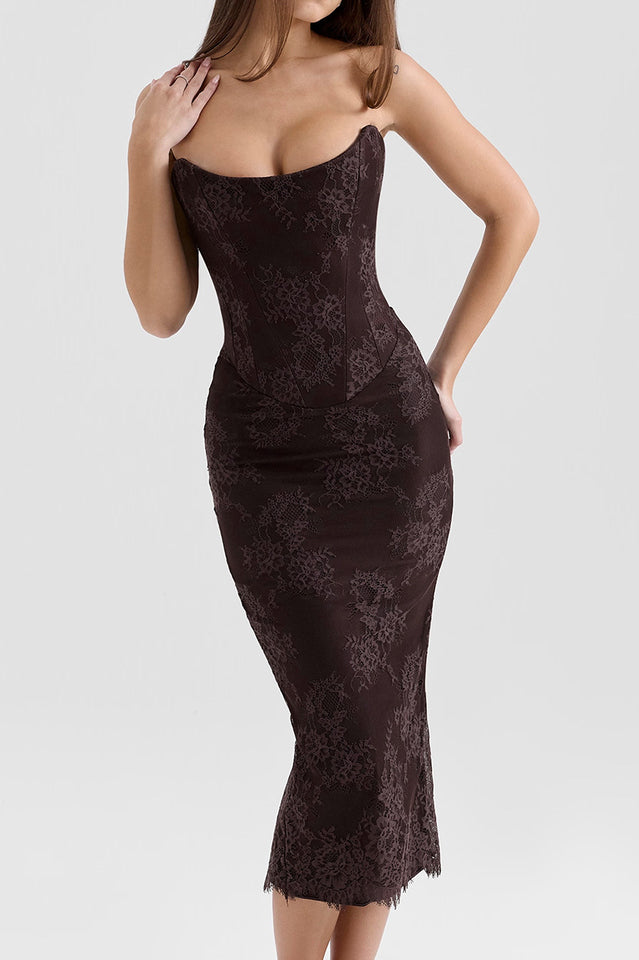 Larra Chocolate Lace Bra with Waistcoat