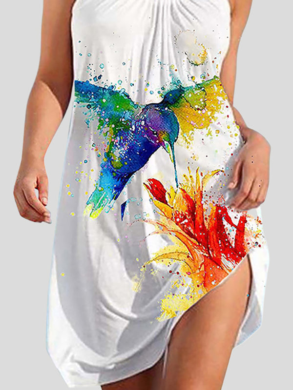 Mini-robes trapèze amples à imprimé animalier plissé et col spaghetti