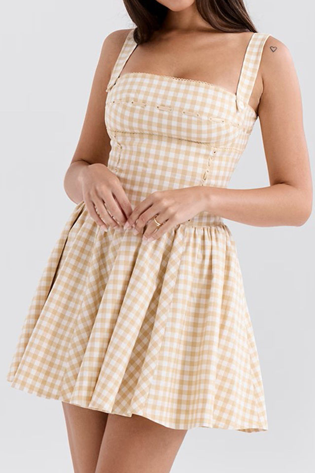 Isadora Gingerbread Gingham Mini Dress Gingerbread Gingham