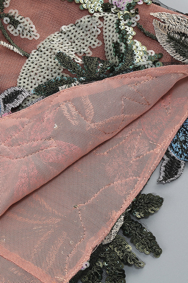 Tropical Floral Embroidered Mini Dress