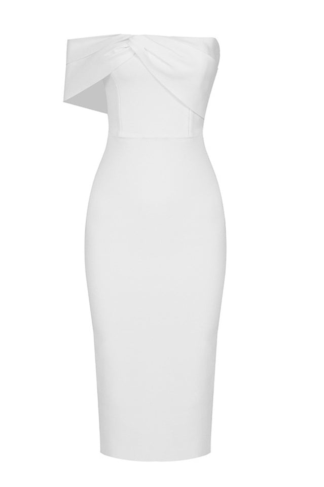 Milla Nova Draped Crepe Midi Dress White