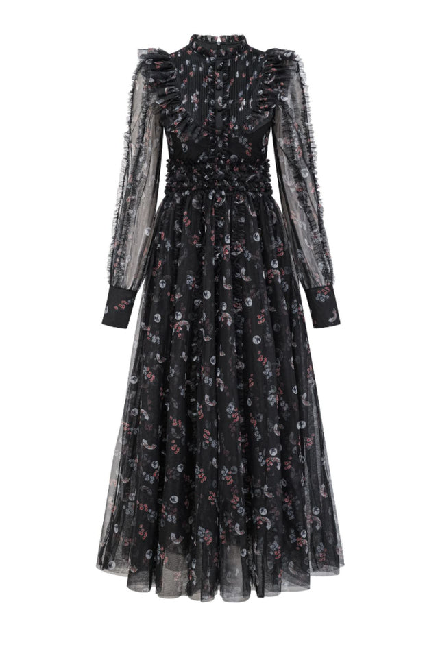Beryl Floral Long Sleeve Dress Black