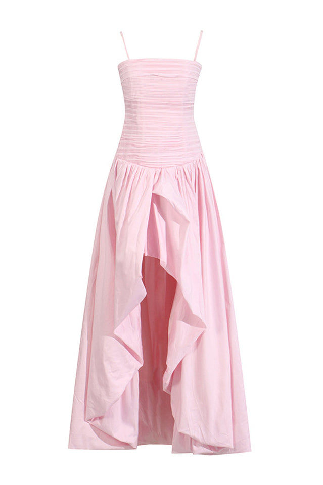 Strapless Ruched Puff Maxi Dress