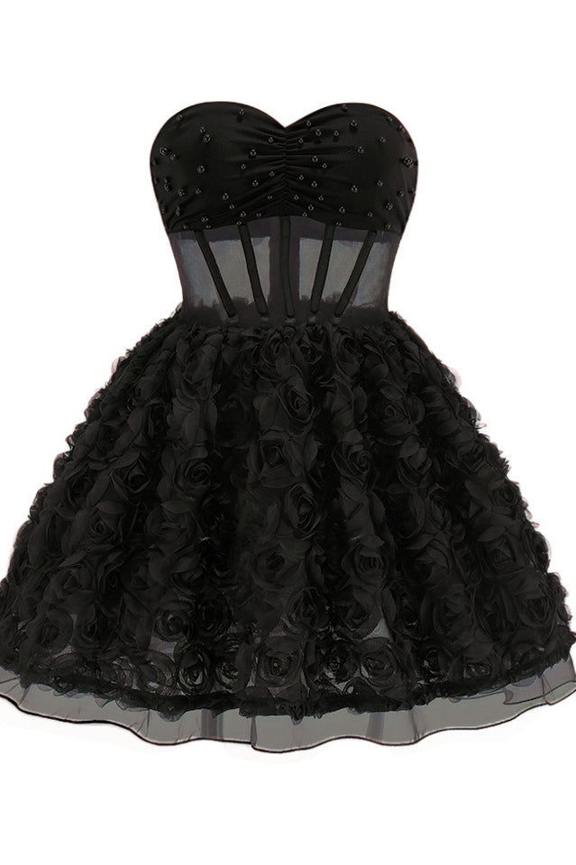 Strapless Corset Floral A Line Dress