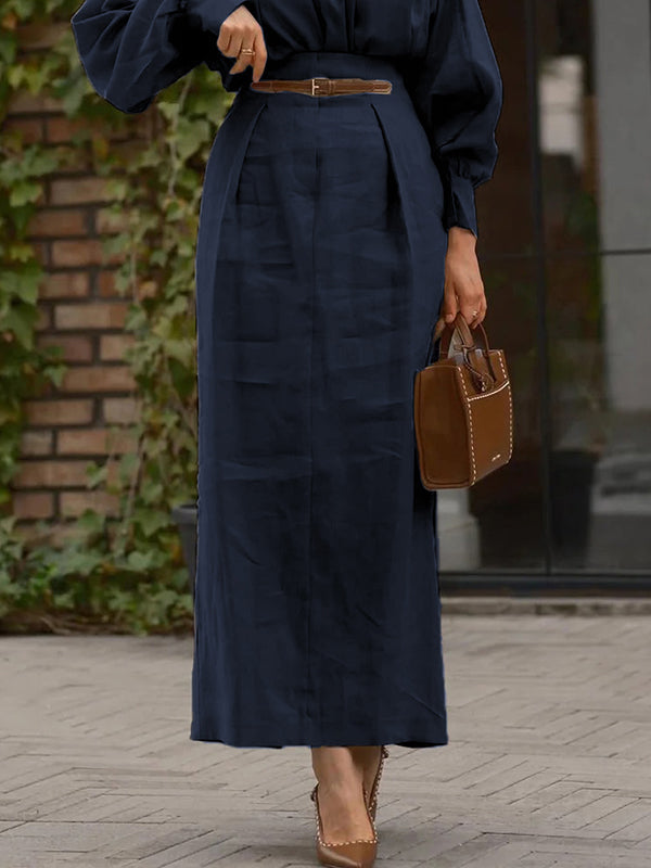 Loose Pleated Solid Color Split-Joint Skirts