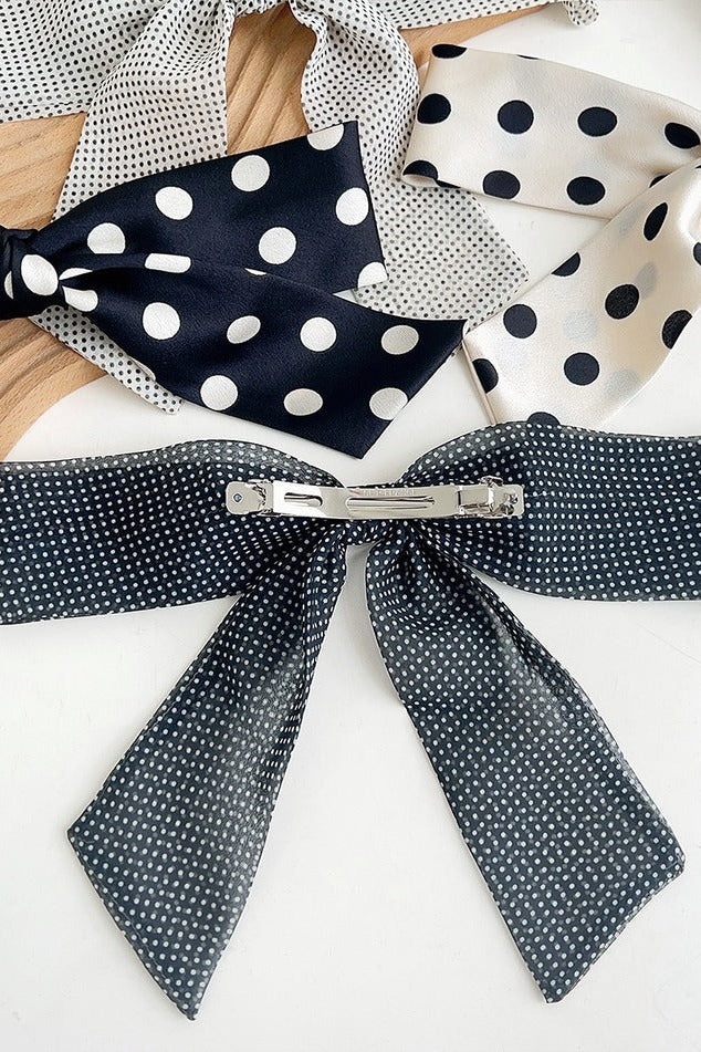Polka Dot Ribbon Bow French Barrette Clip