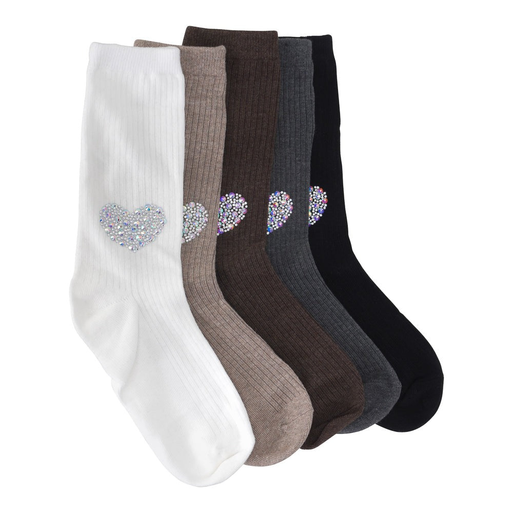 Ribbed Crystal Heart Socks