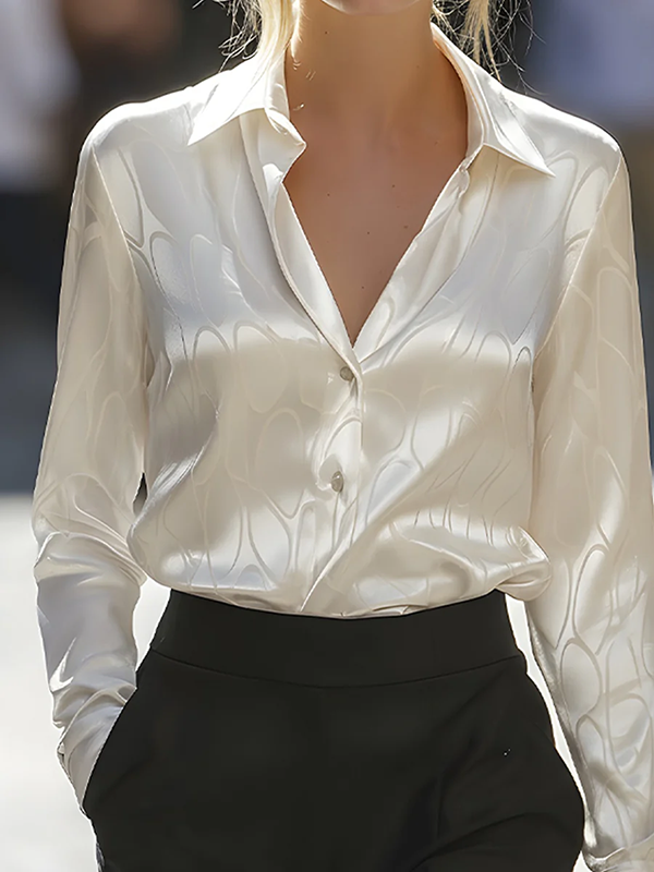 Long Sleeves Buttoned Printed Lapel Blouses&Shirts Tops
