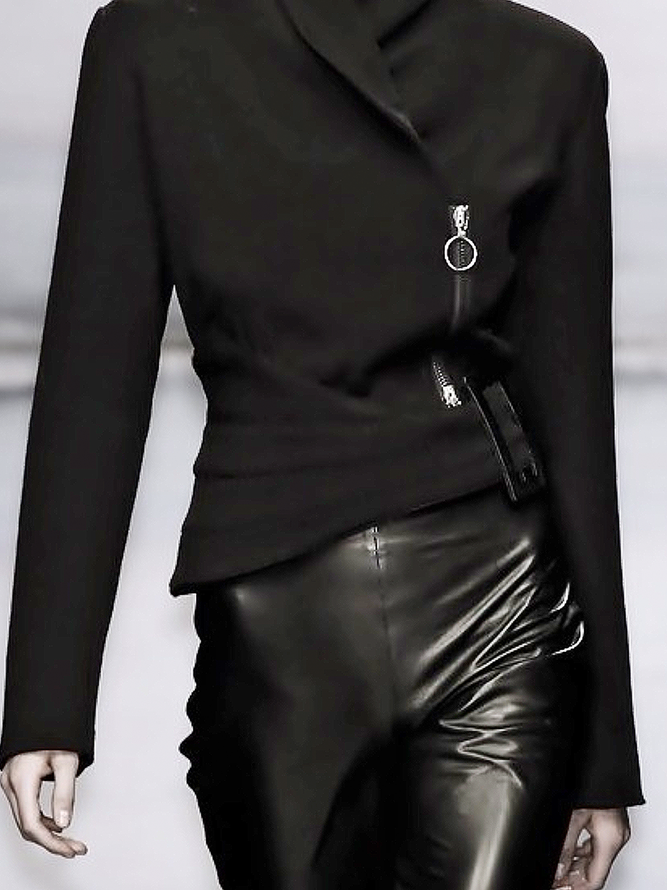 Long Sleeves Asymmetric Solid Color Zipper Stand Collar Jackets